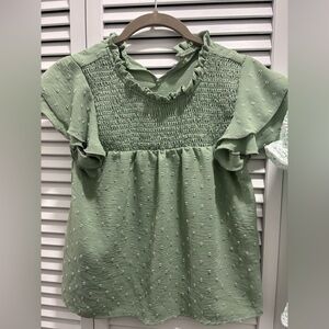 Smocked Ruffle Sleeve Blouse in Sage Green (Girls Size 10)
